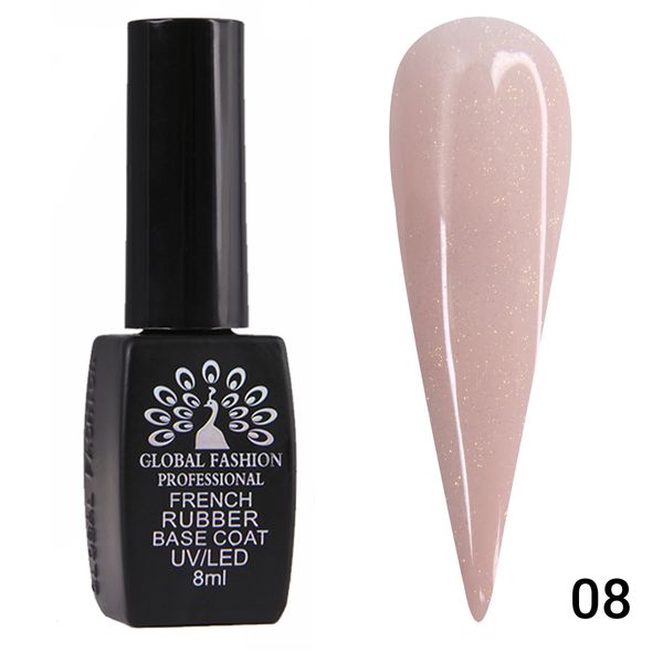 Каучукова база для гель лаку френч із шимером, Rubber Base Coat French, 8 мл, Global Fashion 008 2144 фото