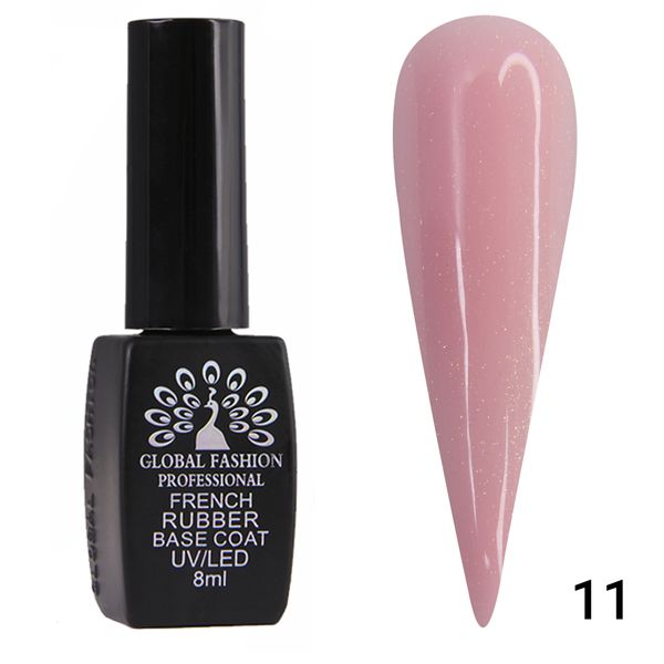 Каучуковая база для гель лака френч с шиммером , Rubber Base Coat French, 8 мл., Global Fashion 011 2149 фото