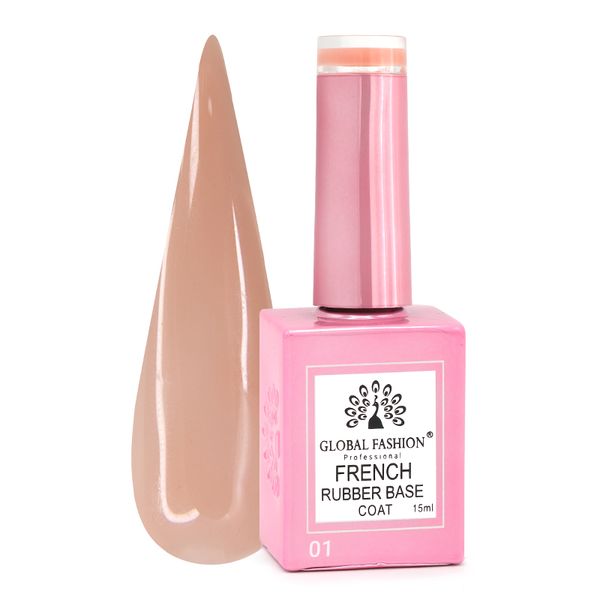 Каучукова база для гель лаку френч, Rubber Base Coat French, 15 мл, Global Fashion 01 8095 фото