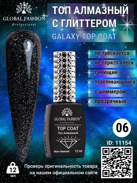 Топ з глітером Galaxy Top Coat 06, 12 мл 11154 фото